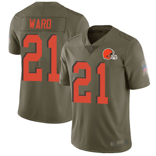 Cleveland Browns Denzel Ward Men Olive Limited Jersey #21 NFL Football 2017 Salute To Service->cleveland browns->NFL Jersey